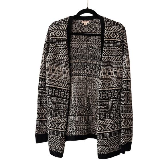 Merona black and white tribal print knit open front long cardigan size small - Picture 1 of 5